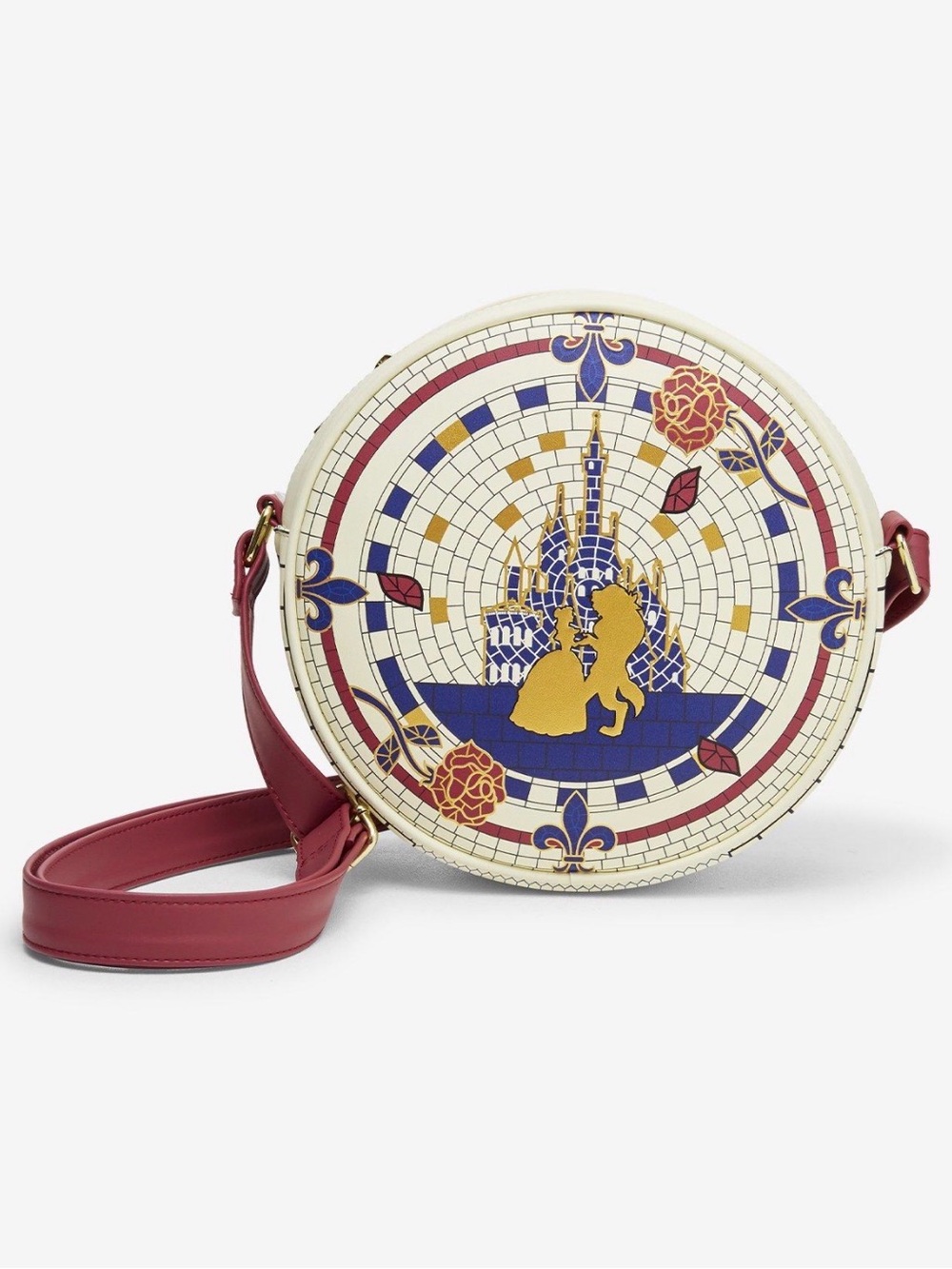 New Loungefly Disney Beauty and the Beast Mosaic Round Crossbody Bag